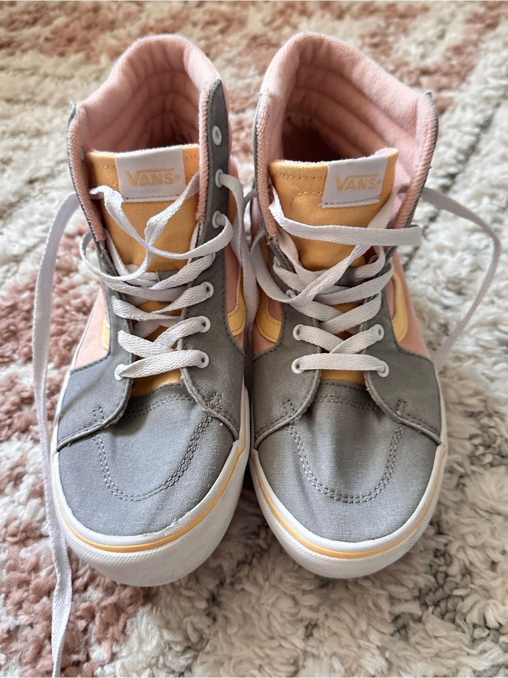 🍑 Vans 🍑 Retro Y2K Women's High-Top Platform Sneakers Pastel Peach Gray Yellow - Picture 7 of 9